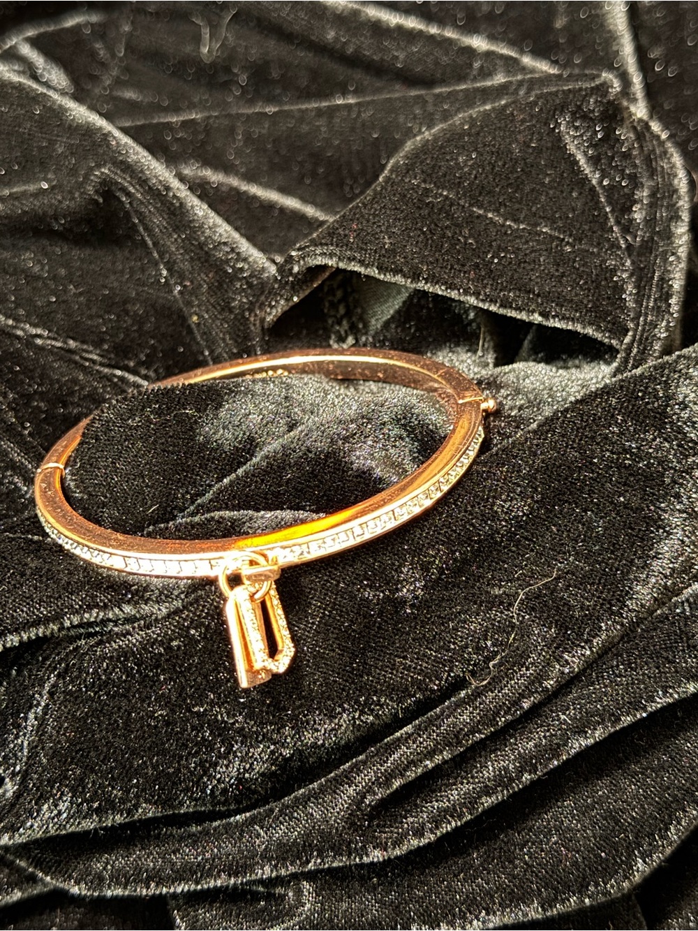 Coach Gold-Tone Crystal Bangle Bracelet with Dangle Coach Charm